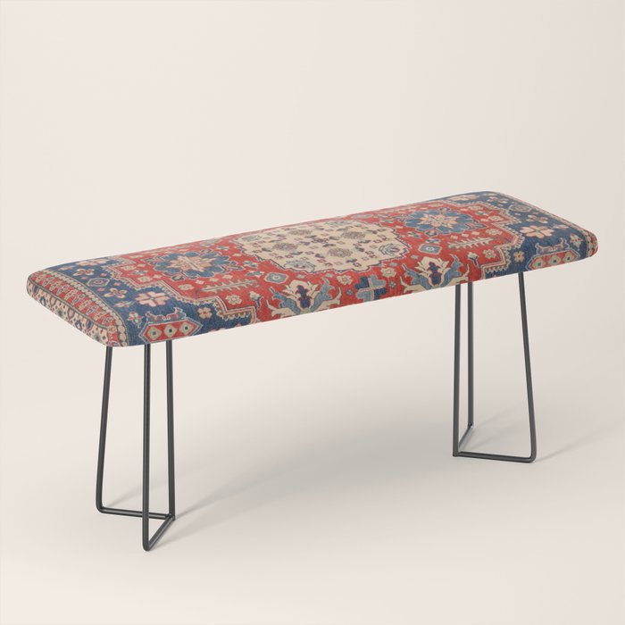 Red And Blue Madallion Kazak Handmade Rug Bench Gallery Image 1