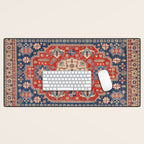 Red And Blue Madallion Kazak Handmade Rug Desk Mat Gallery Image 1