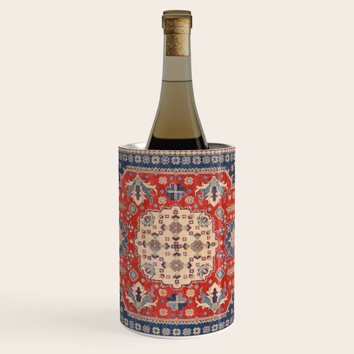 Red And Blue Madallion Kazak Handmade Rug Wine Chiller Gallery Image 1