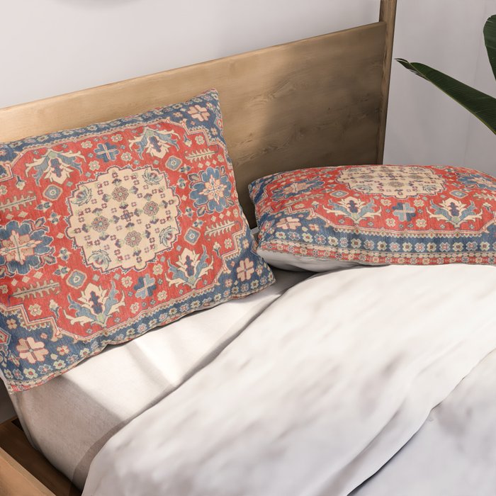 Red And Blue Madallion Kazak Handmade Rug Pillow Sham Gallery Image 2