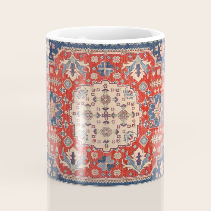Red And Blue Madallion Kazak Handmade Rug Coffee Mug Gallery Image 4