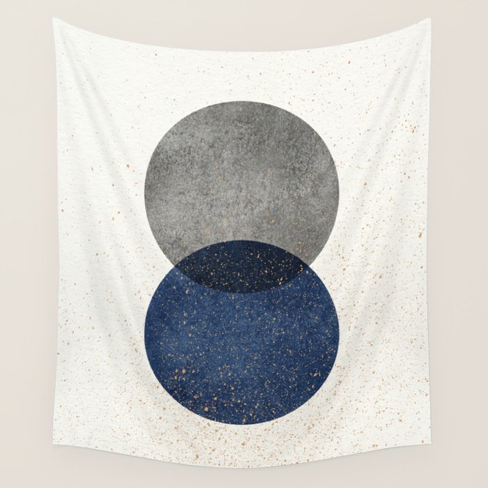 Circle Abstract - Grey Navy Texture Wall Tapestry Gallery Image 1