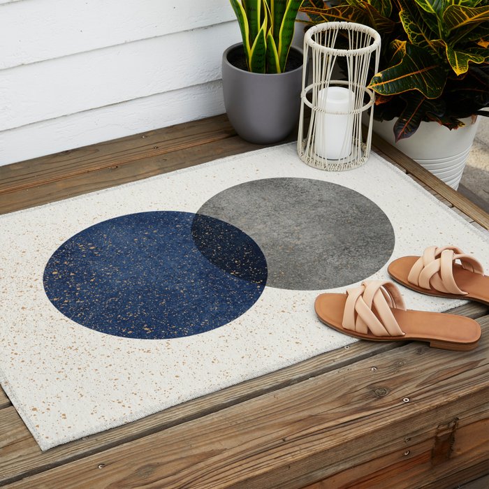 Circle Abstract - Grey Navy Texture Outdoor Rug Gallery Image 2