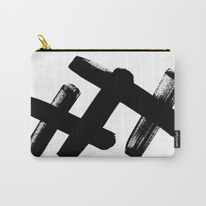 X Black & White Minimalist Abstract Mid century Ink Art Dark Brush Strokes Carry All Pouch Gallery Image 1