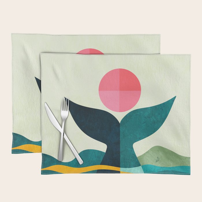 mid century whale sun sea Placemat Gallery Image 1