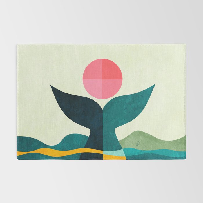 mid century whale sun sea Rug Gallery Image 2