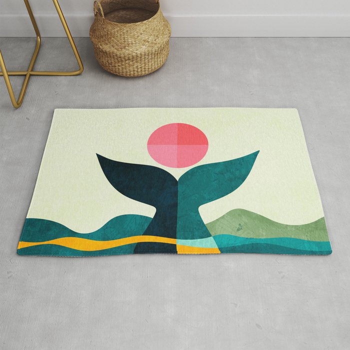 mid century whale sun sea Rug Gallery Image 1