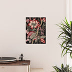 Oriental exotic chintz bamboo red flowers on black Poster Gallery Image 2