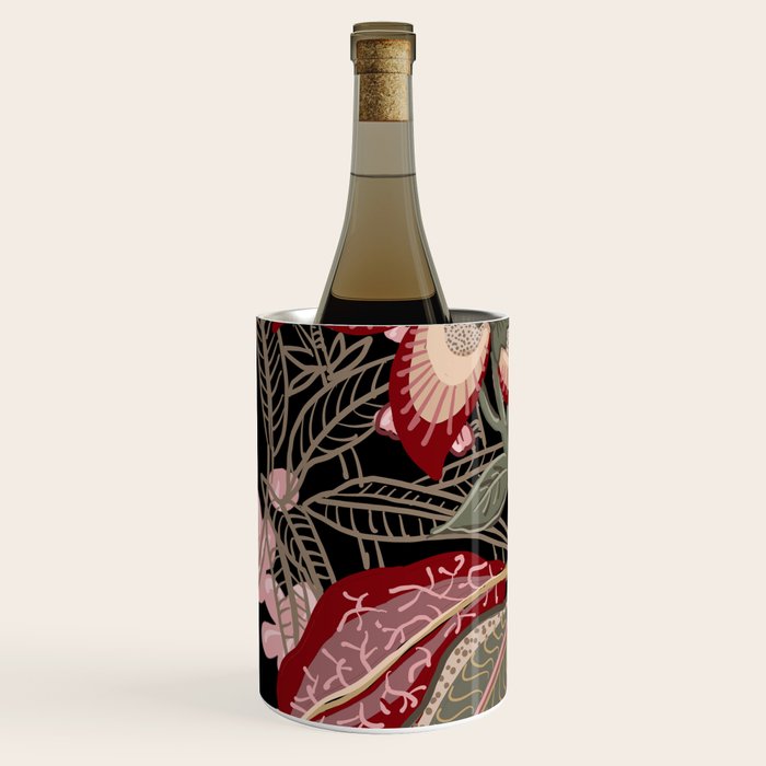 Oriental exotic chintz bamboo red flowers on black Wine Chiller Gallery Image 2