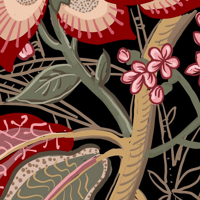 Oriental exotic chintz bamboo red flowers on black Coffee Mug Gallery Image 2