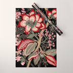Oriental exotic chintz bamboo red flowers on black Wrapping Paper Gallery Image 1