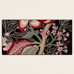 Oriental exotic chintz bamboo red flowers on black Desk Mat Gallery Image 3