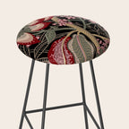 Oriental exotic chintz bamboo red flowers on black Stool Gallery Image 2