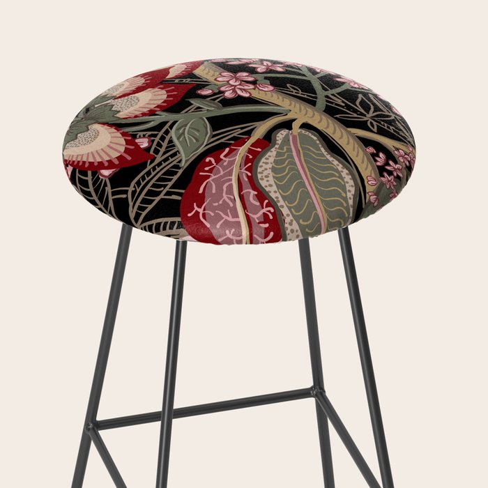 Oriental exotic chintz bamboo red flowers on black Stool Gallery Image 2