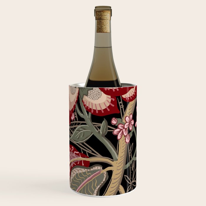 Oriental exotic chintz bamboo red flowers on black Wine Chiller Gallery Image 1