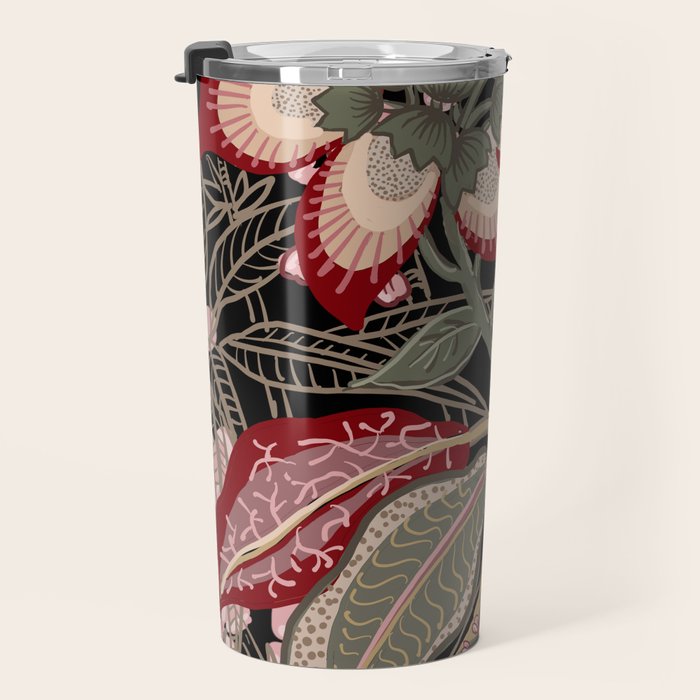Oriental exotic chintz bamboo red flowers on black Travel Mug Gallery Image 3