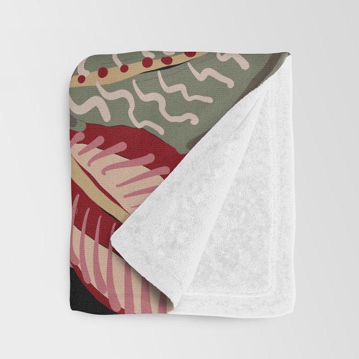 Oriental exotic chintz bamboo red flowers on black Throw Blanket Gallery Image 3