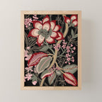 Oriental exotic chintz bamboo red flowers on black Mini Art Print Gallery Image 1