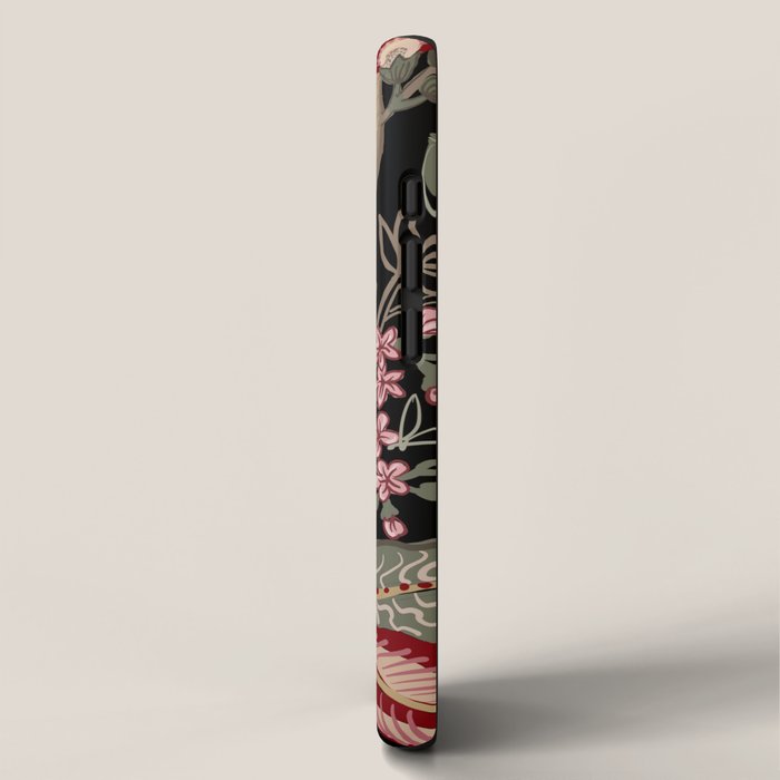 Oriental exotic chintz bamboo red flowers on black iPhone Case Gallery Image 2
