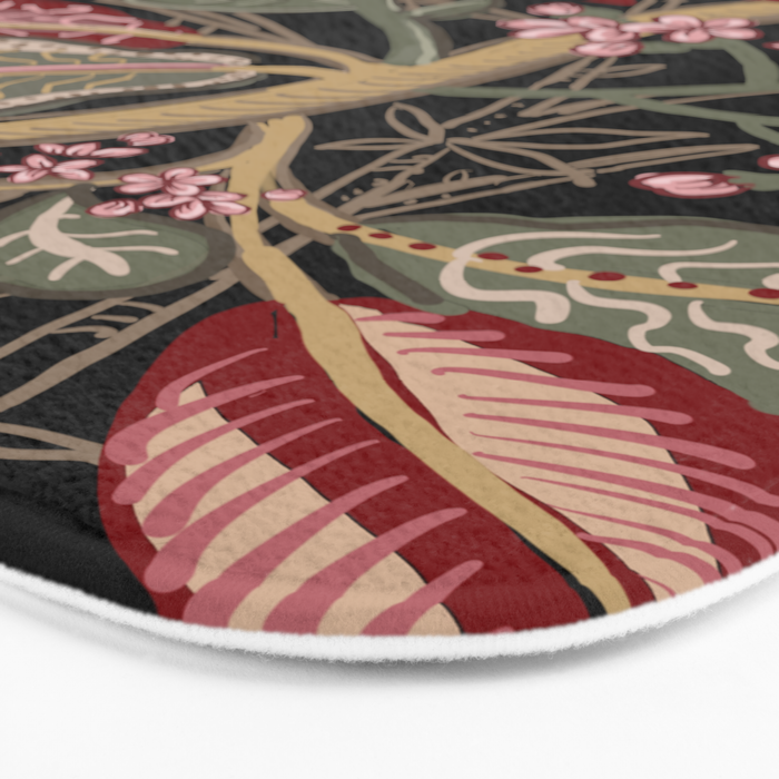 Oriental exotic chintz bamboo red flowers on black Bath Mat Gallery Image 3