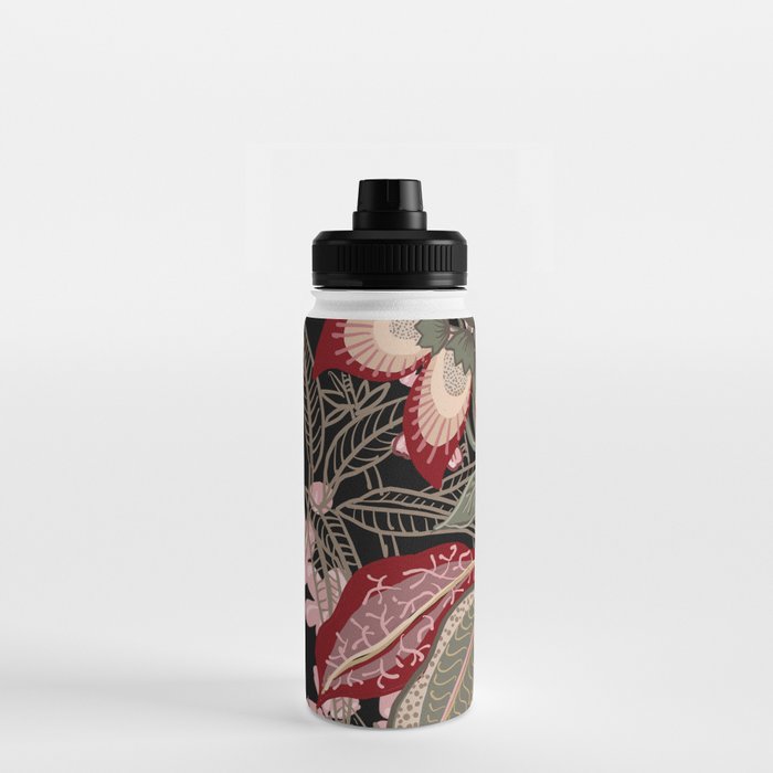 Oriental exotic chintz bamboo red flowers on black Water Bottle Gallery Image 3