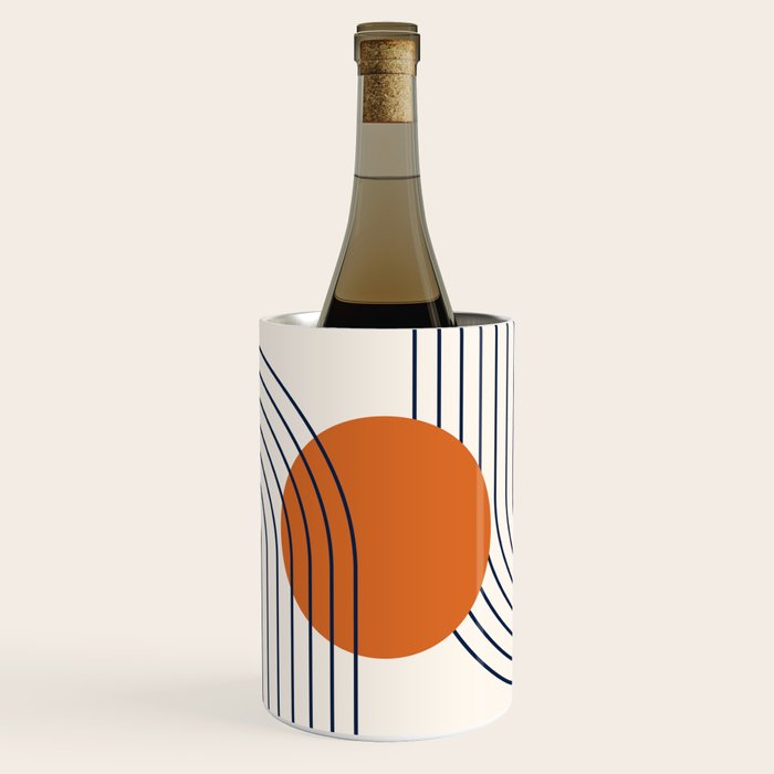 Geometric Lines in Navy Blue Orange 1 (Rainbow Abstraction) Wine Chiller Gallery Image 1
