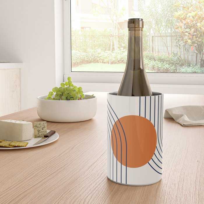 Geometric Lines in Navy Blue Orange 1 (Rainbow Abstraction) Wine Chiller Gallery Image 4