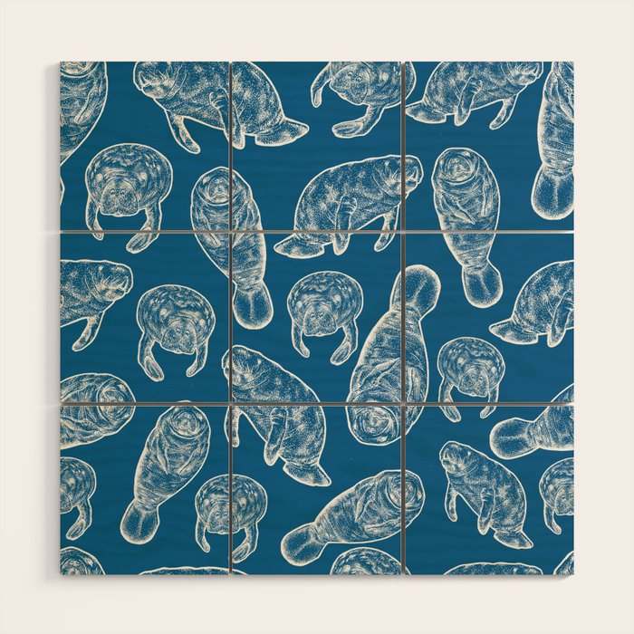 Manatees - Classic Blue Wood Wall Art Gallery Image 1