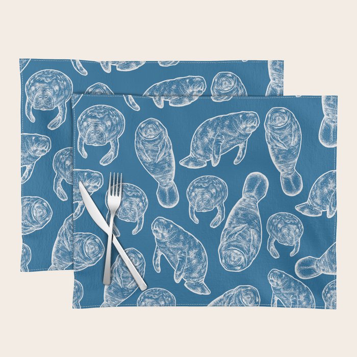 Manatees - Classic Blue Placemat Gallery Image 1