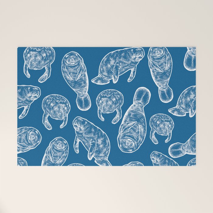 Manatees - Classic Blue Welcome Mat Gallery Image 1