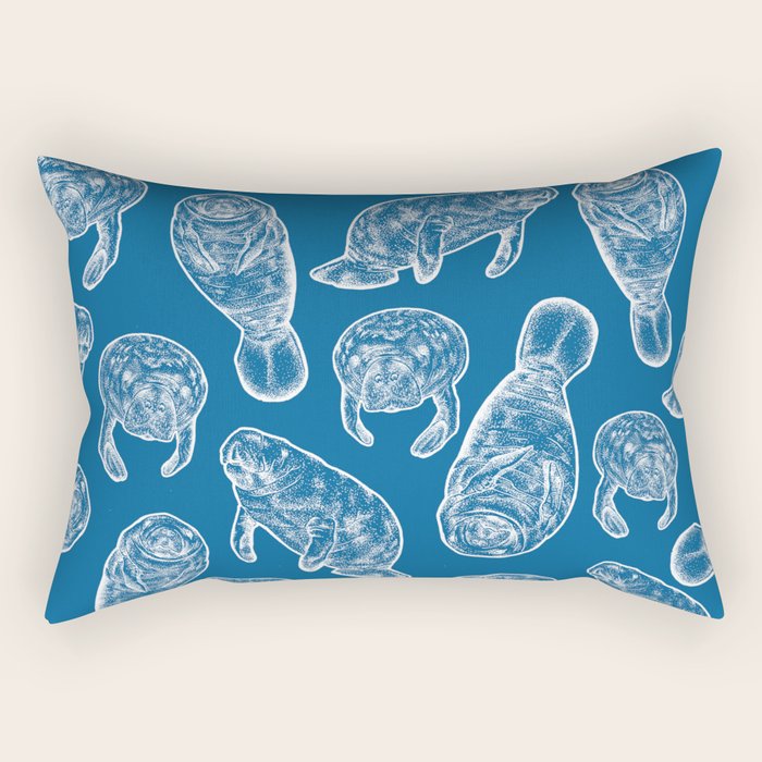 Manatees - Classic Blue Rectangular Pillow Gallery Image 1