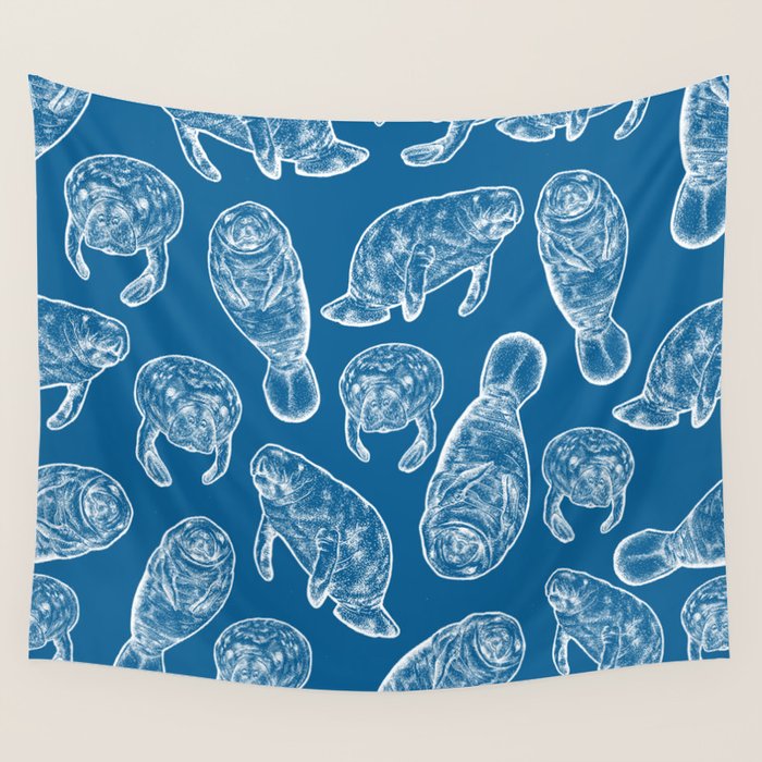 Manatees - Classic Blue Wall Tapestry Gallery Image 1