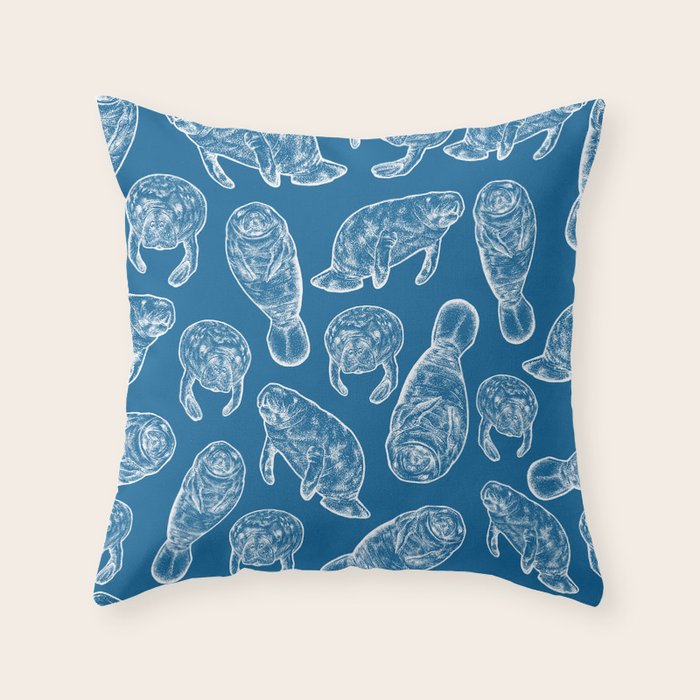 Manatees - Classic Blue Throw Pillow Gallery Image 6