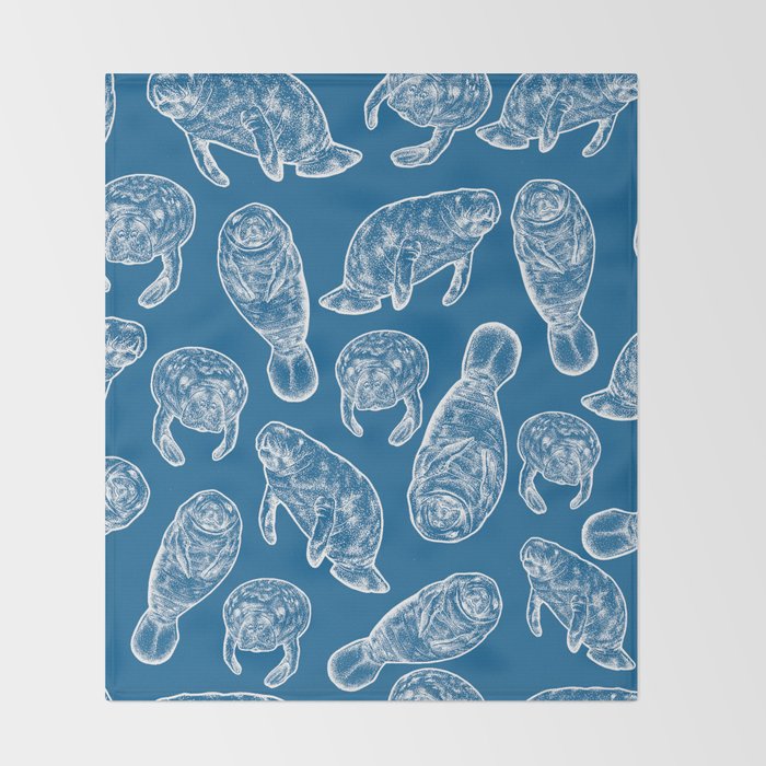 Manatees - Classic Blue Throw Blanket Gallery Image 2