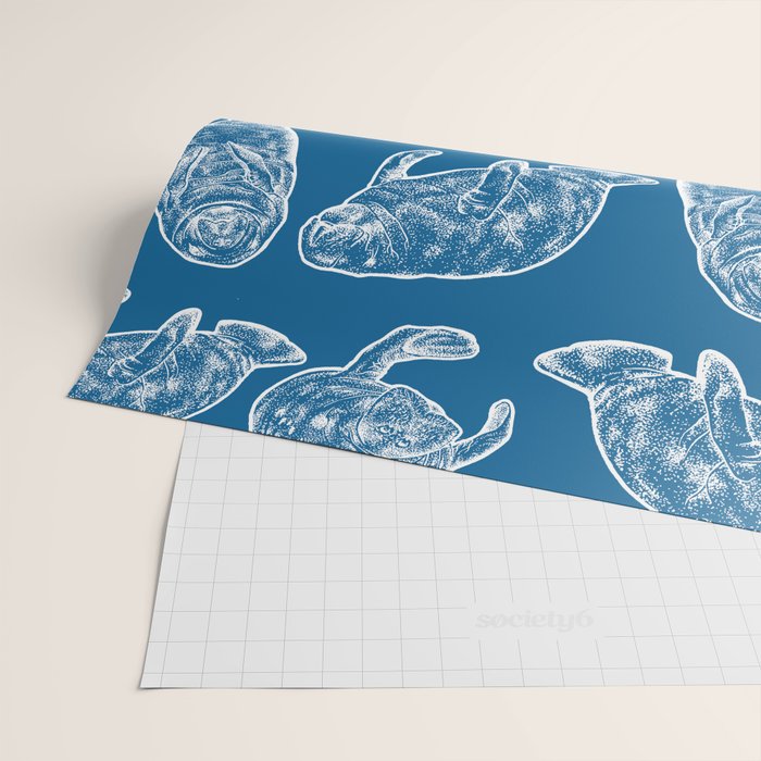 Manatees - Classic Blue Wrapping Paper Gallery Image 2