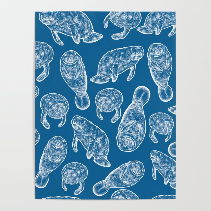 Manatees - Classic Blue Poster Gallery Image 1