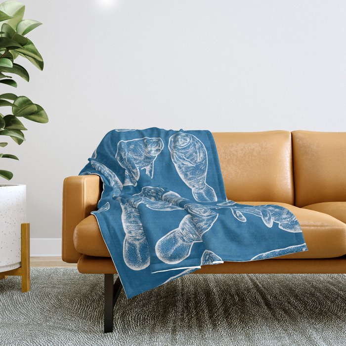 Manatees - Classic Blue Throw Blanket Gallery Image 1