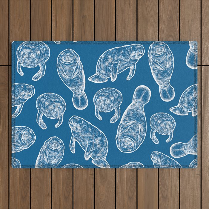 Manatees - Classic Blue Outdoor Rug Gallery Image 1