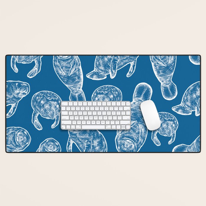 Manatees - Classic Blue Desk Mat Gallery Image 1