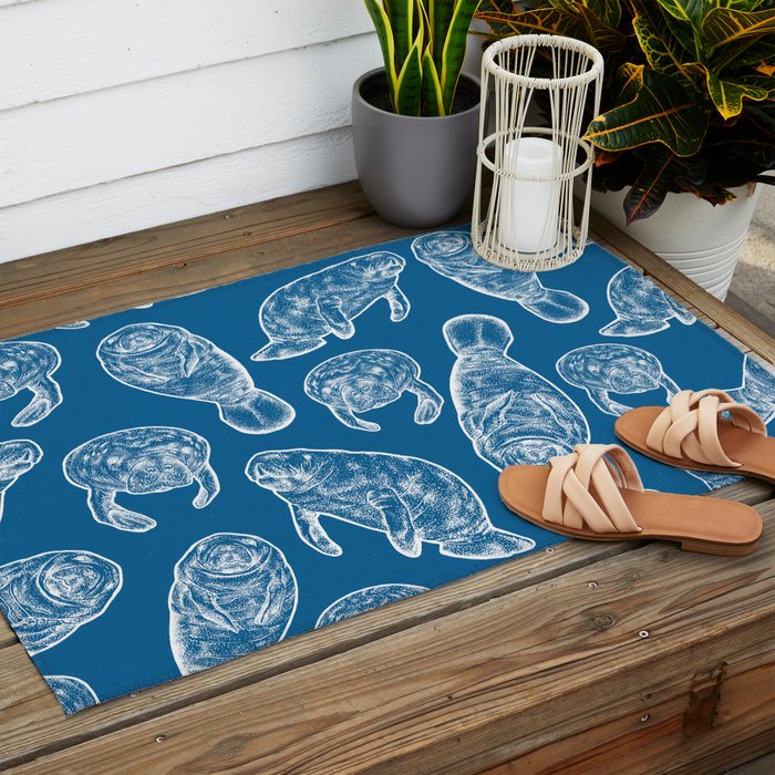 Manatees - Classic Blue Outdoor Rug Gallery Image 2