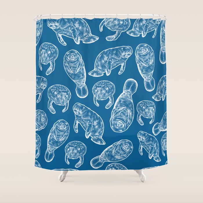 Manatees - Classic Blue Shower Curtain Gallery Image 1