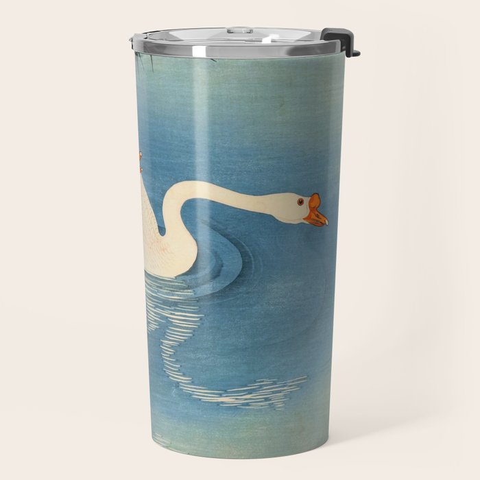 Shoson Two Geese Swimming Near Shore Antique Japanese Woodblock Print  Travel Mug Gallery Image 2
