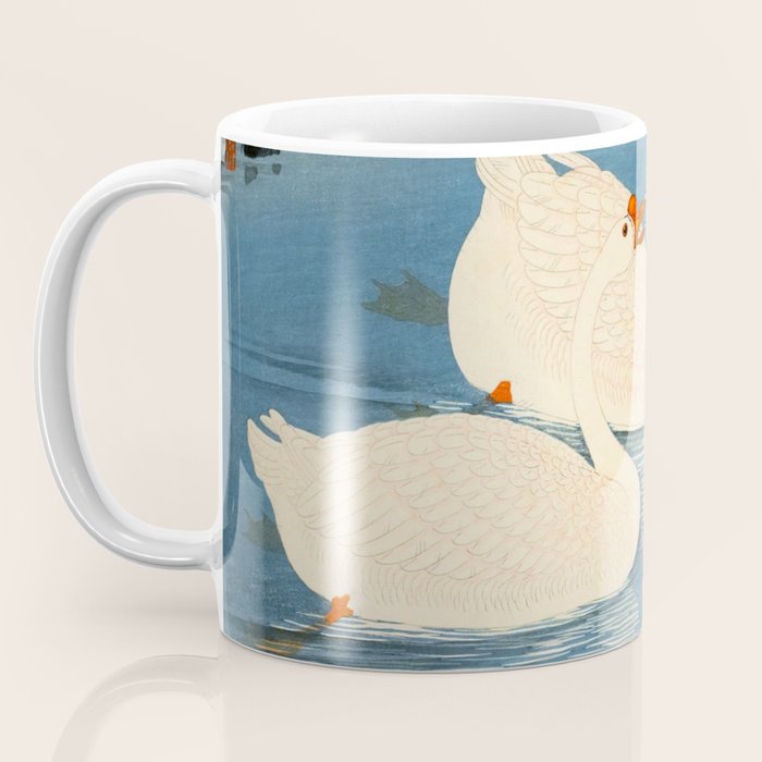 Shoson Two Geese Swimming Near Shore Antique Japanese Woodblock Print  Coffee Mug Gallery Image 3