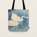 Shoson Two Geese Swimming Near Shore Antique Japanese Woodblock Print  Tote Bag Gallery Image 1