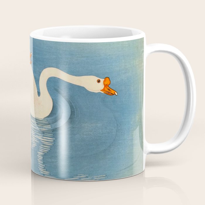 Shoson Two Geese Swimming Near Shore Antique Japanese Woodblock Print  Coffee Mug Gallery Image 1