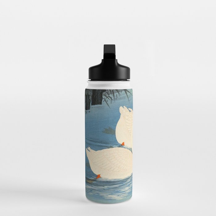 Shoson Two Geese Swimming Near Shore Antique Japanese Woodblock Print  Water Bottle Gallery Image 3