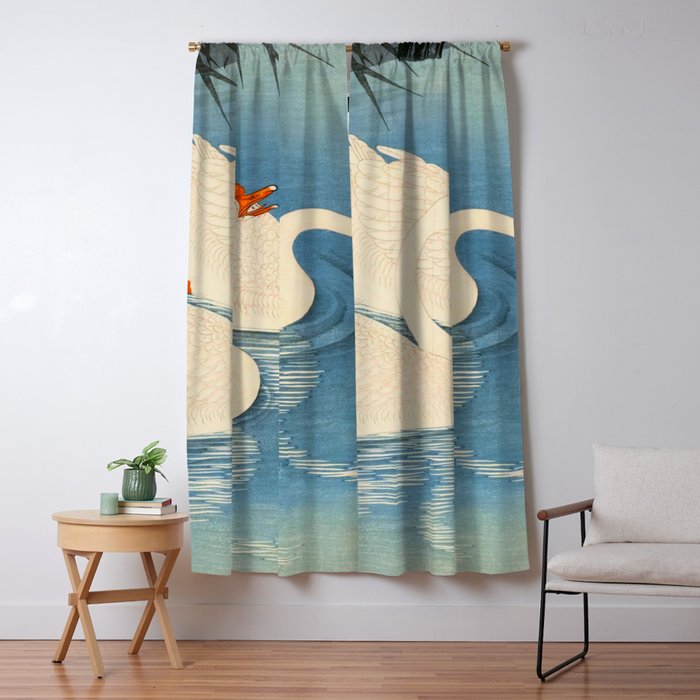 Shoson Two Geese Swimming Near Shore Antique Japanese Woodblock Print  Window Curtain Gallery Image 1
