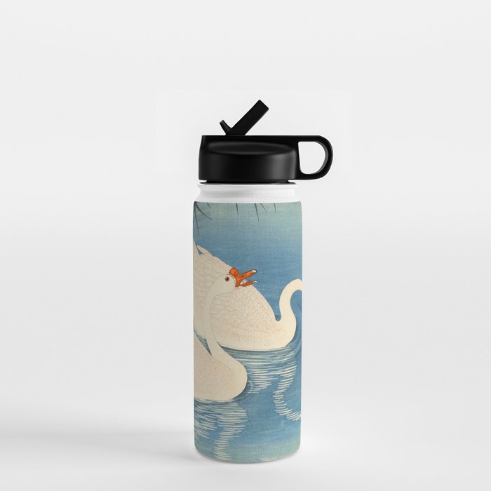 Shoson Two Geese Swimming Near Shore Antique Japanese Woodblock Print  Water Bottle Gallery Image 1