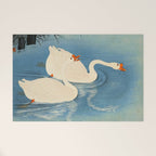 Shoson Two Geese Swimming Near Shore Antique Japanese Woodblock Print  Welcome Mat Gallery Image 1