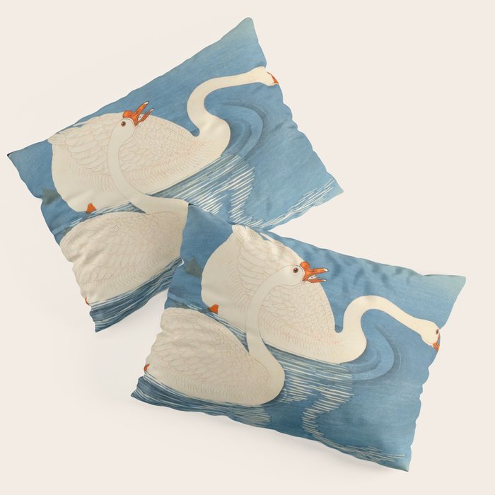 Shoson Two Geese Swimming Near Shore Antique Japanese Woodblock Print  Pillow Sham Gallery Image 3